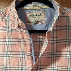 Pink Long Sleeve Mens Shirt 100% Cotton Heritage Report Collection L Slim Fit